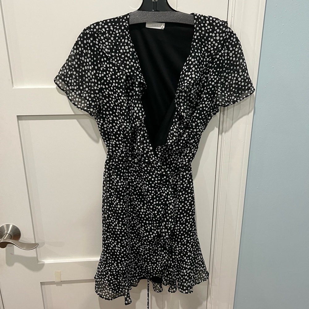 Lush from Nordstroms mini polka dot wrap dress in size small.